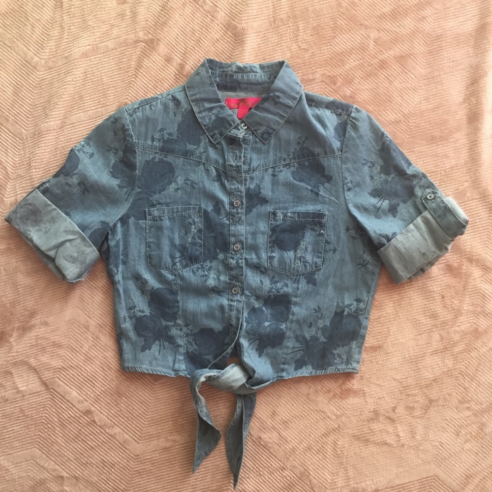 Almost famous floral print denim crop top